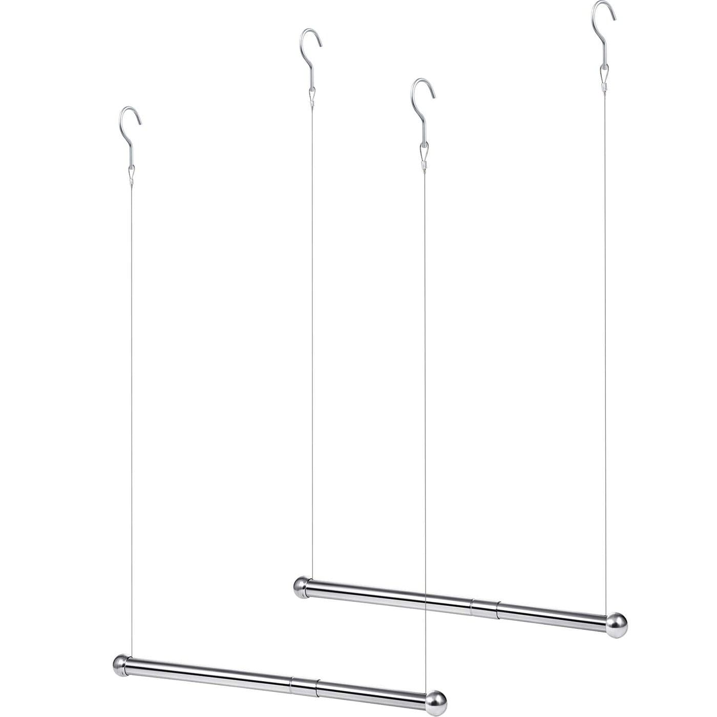 2 Pieces Hanging Closet Rod, Adjustable Width and Height, Clothes Hanging Bar Closet Organizer Rod Double Closet Rod Poles for Hanging Clothes Indoor Outdoor Closet Space-Saving (Stainless Steel)