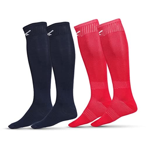 Vector X Blastic Stockings | Polyester Stretchable Material | Knee Length | Unisex | Pack of 2 Pair (Navy-RED, Junior)