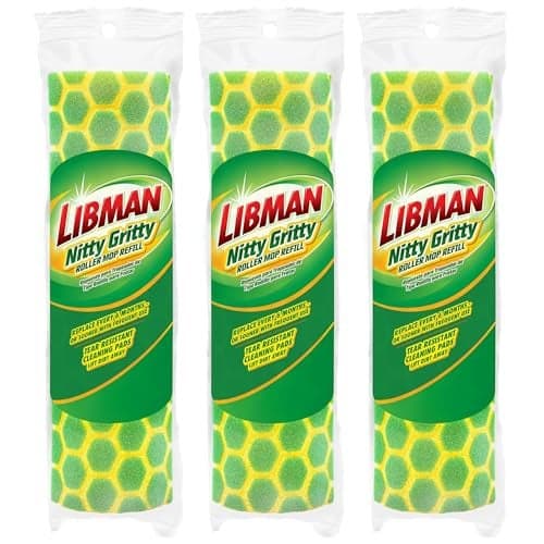 Libman Nitty Gritty Roller Mop Refills, Green, Yellow, 3 Pack