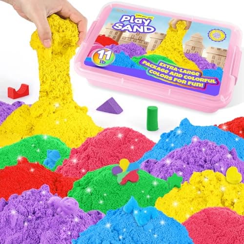 AtMini Play Sand with 6 Colored Sands of 11lbs Including a Sand Tray with Lid Sensory Toy Kits and Sand Art Kits for Kids Pink Tray
