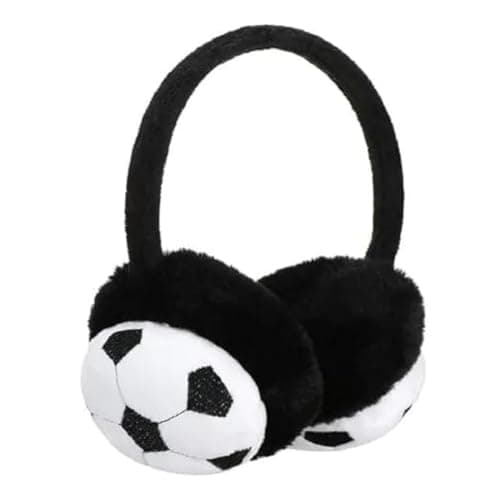 CAPITEUM Soccer Ball Design Winter Earmuffs for Kids, Red and Black, Plush Ear Warmers (Black)