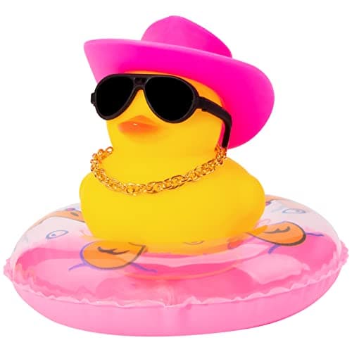 wonuu Car Rubber Duck Car Duck Decoration Dashboard Car Ornament for Car Dashboard Decoration Accessories with Mini Bachelor Cap Necklace and Sunglasses