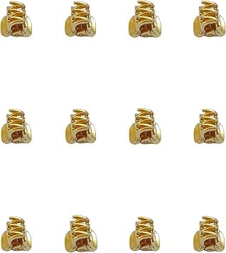 12pcs Golden Colour Mini Hair Claw Clips Clamps Small Plastic Golden Hair Clips Pins Grips Womens Girls Accessories 1CM
