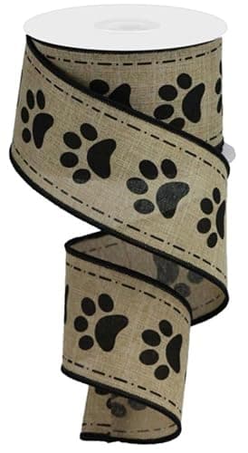 Craig Bachman 25 Large Paw Print Royal Ribbon in Light Beige 10 Yards Durable Wired Edge for Effortless Crafting Ideal for Gift Wrapping Floral Arrangements Home Decor and Creative Projects