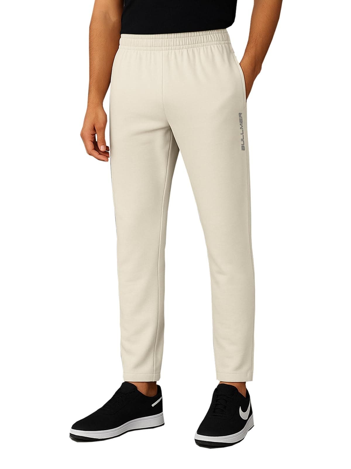 BULLMER Trendy Solid Cotton Blend Regular Fit Trackpant for Men | Mid-Rise Trackpant for Men - Pack of 1_Beige_Small