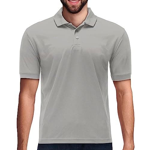 Premium Wear Men's Polo T-Shirts, High Moisture Wicking Dry Fit Performance Athletic Short-Sleeved Polo T-Shirts with Collar for Golf, Tennis, Work, Daily, Casual Gray