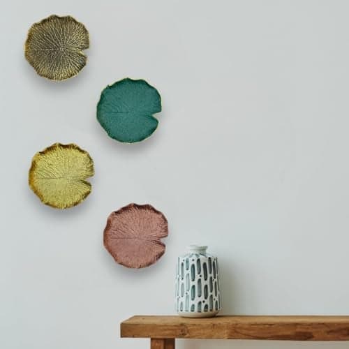 HOME ELEMENTS 4 Pc Wall Plates decor hanging for home decor wood hanging decoration for living room bedroom office (Lotus Leaf)