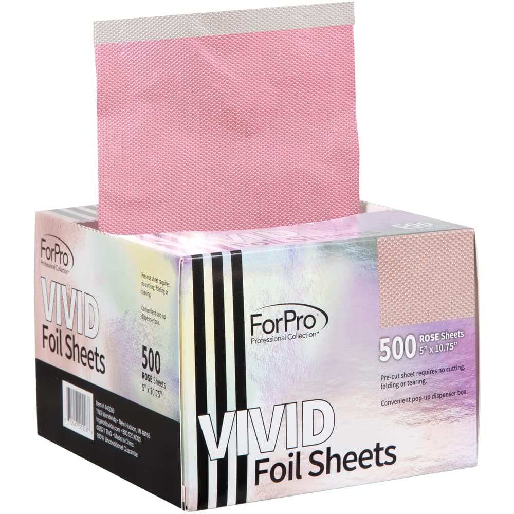 ForPro Professional Collection Vivid Rose Embossed Foil Sheets Aluminum PopUp Foil Dispenser Hair Foils for Color Application Highlighting Services Food Safe 5 W x 1075 L 500Count