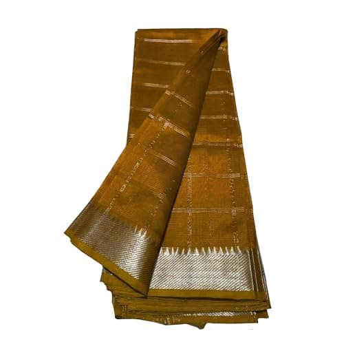 SheenKraft | Women's Handloom Cotton Silk Bhagalpuri Check Saree with Zari Designed Border Free Size_Color Variation (Golden_Orange)
