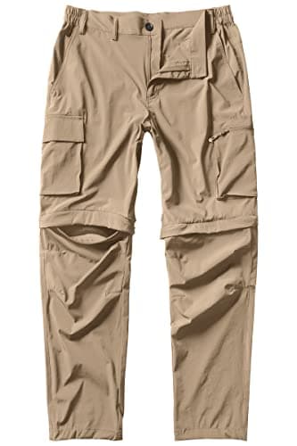 Gash Hao Mens Hiking Convertible Pants Outdoor Waterproof Quick Dry Zip Off Lightweight Fishing Pants(Khaki 36X30)
