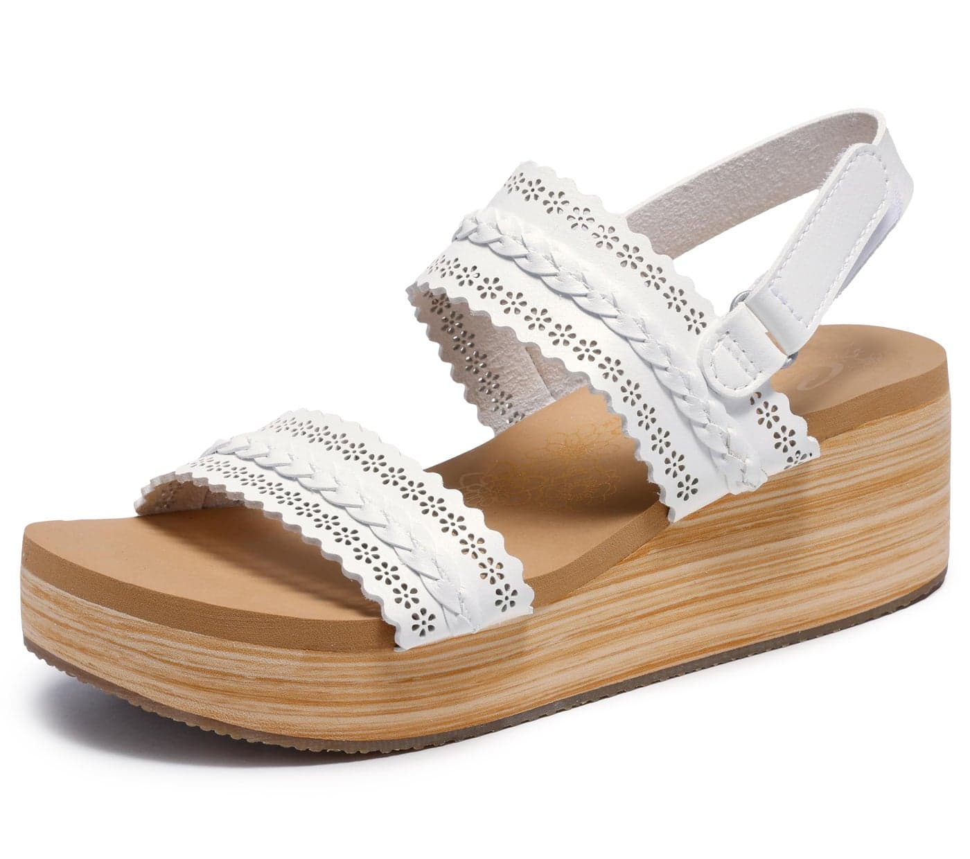 Skechers Women's Summers-Coastal Stroll Wedge Sandal, White, 9
