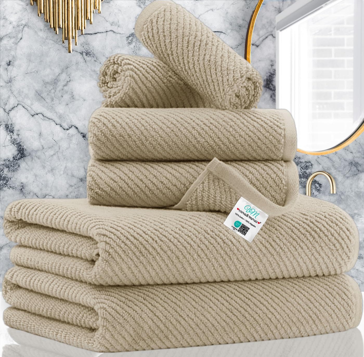 VOOVA MOVAS Tan Bath Towels 100 Cotton Lightweight Soft Thick 2 Bath 30x56 2 Hand 18x28 2 Washcloths 13x13 Quick Dry Towels for Showering Luxury Towel Gift Set Dark Beige