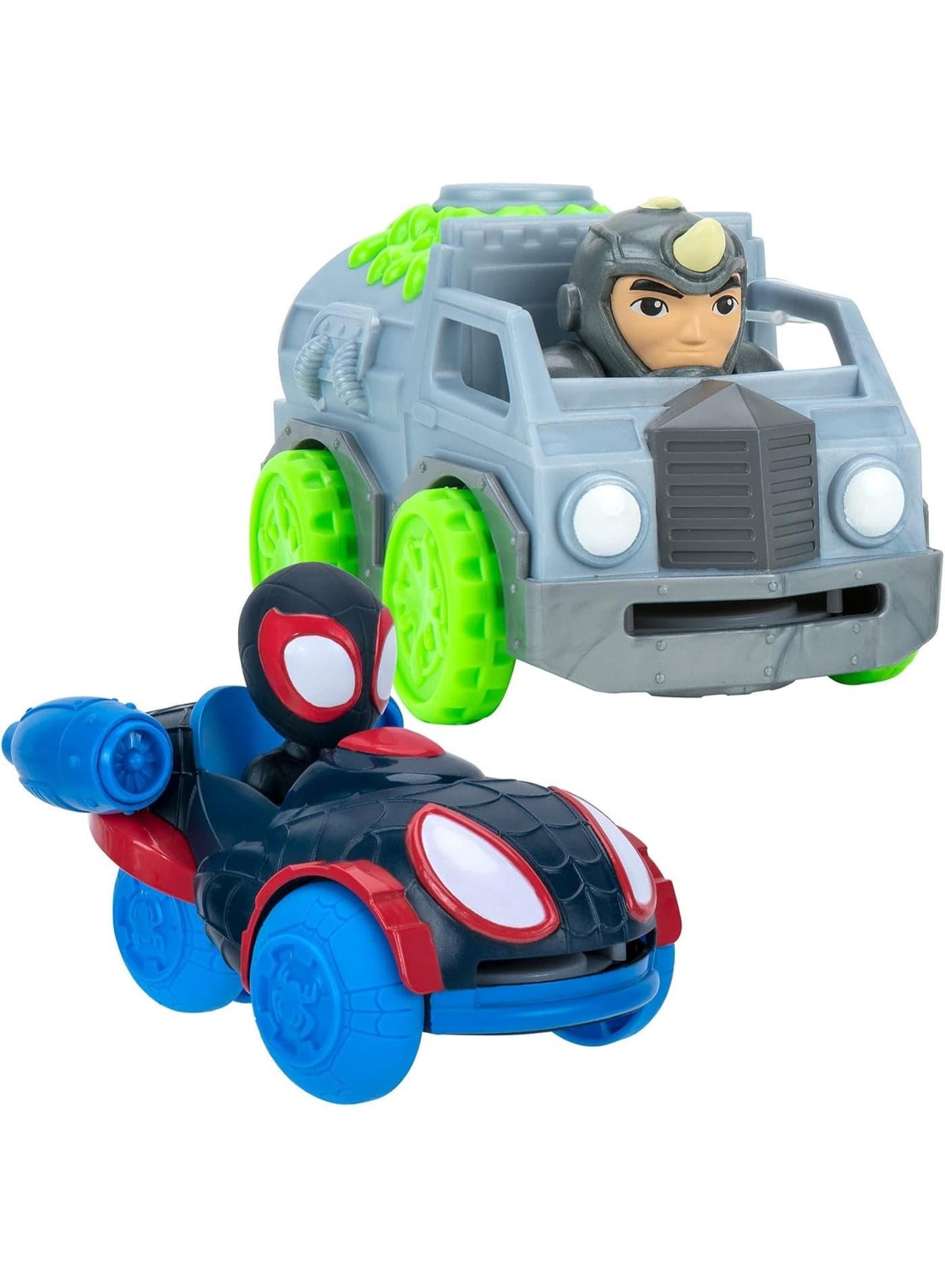 Spidey and His Amazing Friends Disc Dashers Vehicle 2-Pack, Miles Morales vs Rhino 5-Inch Toy Cars