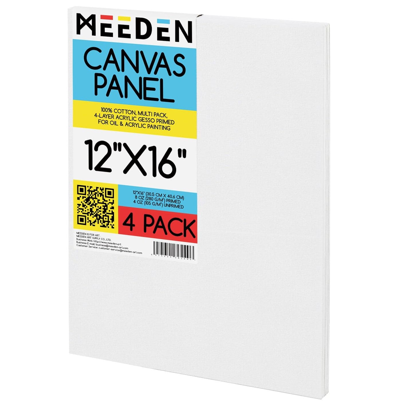 MEEDEN 4Pack 100 Cotton Canvas Boards for Painting 12x16 Blank Canvas Panels for Oil Acrylic Painting Ready to Paint Art Supplies for Professional Artists Students