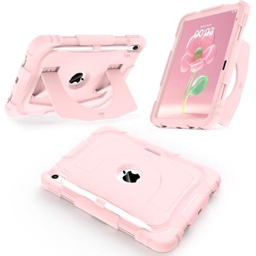 CCMAO Case for iPad 11 inch (A16) 2025/ iPad 10th Generation 2022 (10.9 inch) with Durable Kickstand, Pencil Holder, Hybrid Heavy Duty Shockproof Protective Case for iPad 11/10 Gen, Light Pink