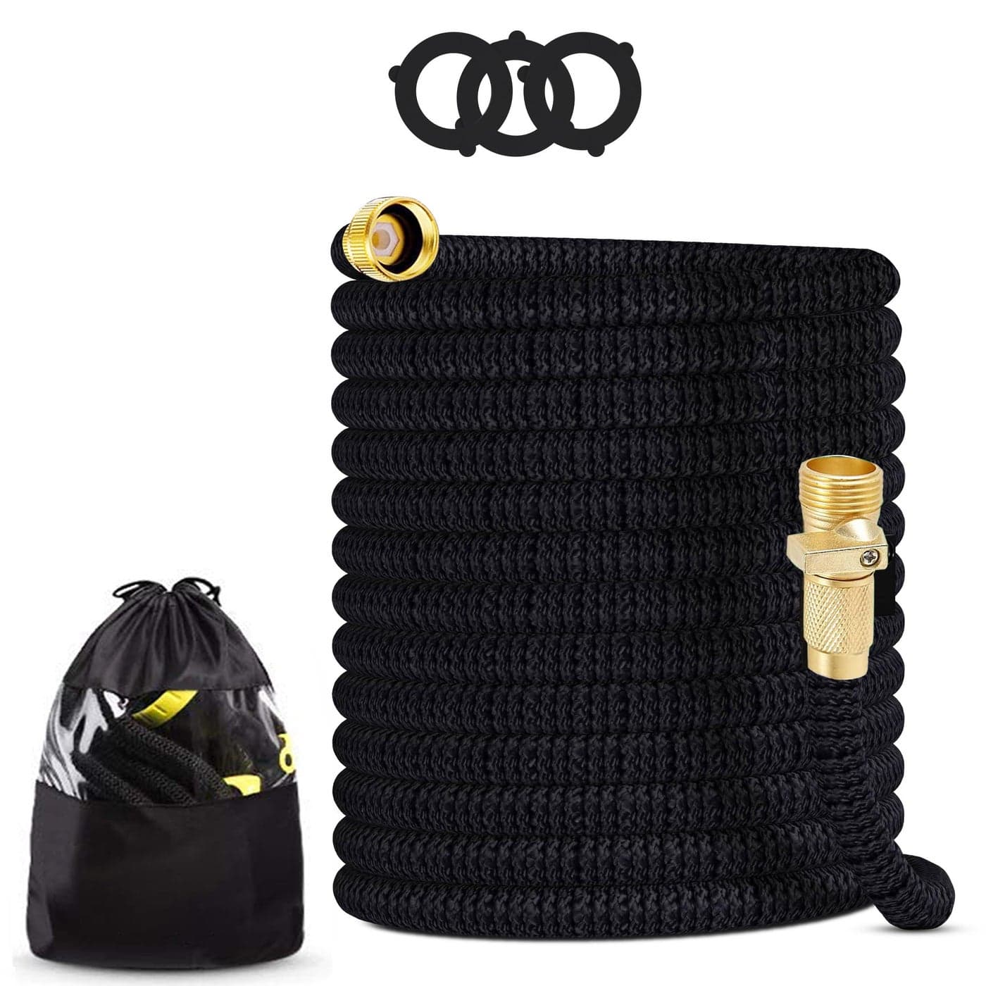 JB XpandaHose 75ft Expandable Garden Hose Heavy Duty Superior Strength 3750D 4 Layer Latex Core Extra Strong Brass Connectors and Storage Bag Black 75