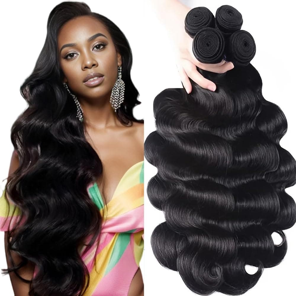 QTHAIR 16A Brazilian Virgin Body Wave Human Hair(20" 18" 16" 14",400g,Natural Black)100% Unprocessed Body Wave Brazilian Virgin Human Hair Weave Brazilian Body Wave Human Hair