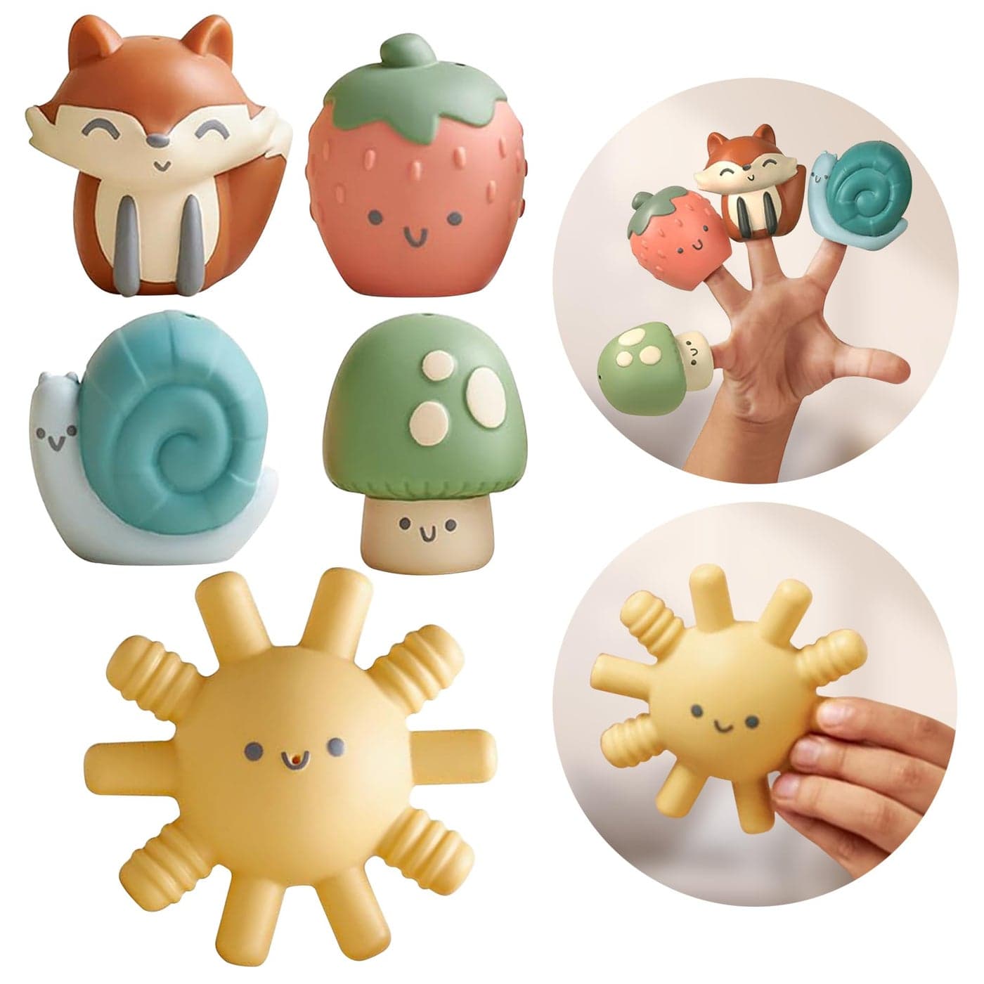 Itzy Ritzy Finger Puppet Bath Toy Set 5Piece Set Includes 4 Soft Finger Puppets 1 WaterSquirting Bath Toy Fun Characters Offer Interactive Imaginative Play for 6 Months and Up Multicolor