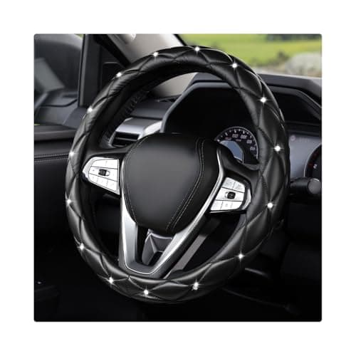 MTRPS Bling Car Steering Wheel Cover 15 Inch Diamond Leather AntiSlip Auto Steering Wheel Protector Cute Sparkly Rhinestones Wheels Cover Automotive Decoration for Women Girl Black
