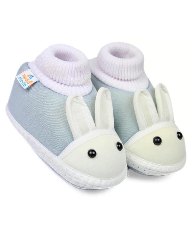 Neska Moda 6 To 12 Months Baby Boys & Baby Girls Cotton Rabbit Face Slip-On Booties-(Grey)-BT2152