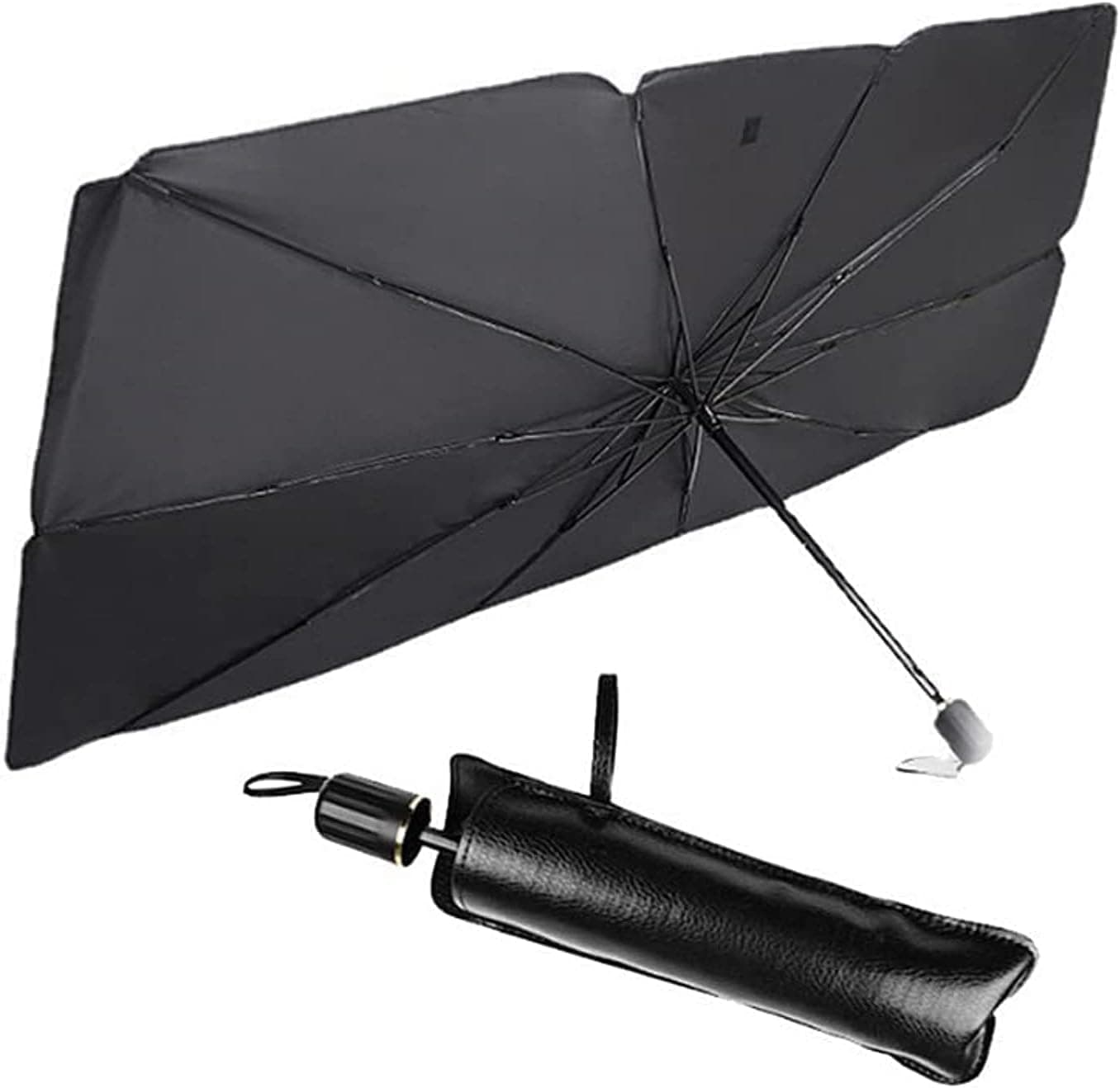 KUST Foldable Car Windshield Umbrella, Car Windshield Sun Shade Umbrella for Front Windows, UV Rays and Heat Sun Visor Protector Windshield Suitable for Various Car Models (Black)
