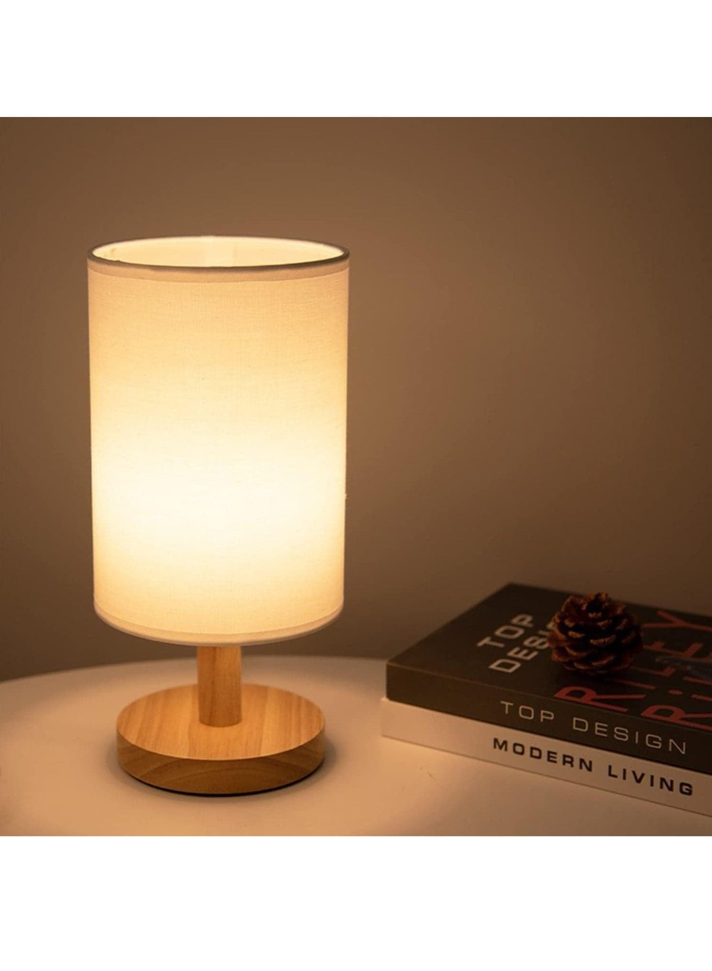 Bedside Table Lamp, USB Switch Cable LED Bedrooms Lamps, Nightstand Desk Lamp, Minimalist Solid Wood Round Base With Fabric Shade