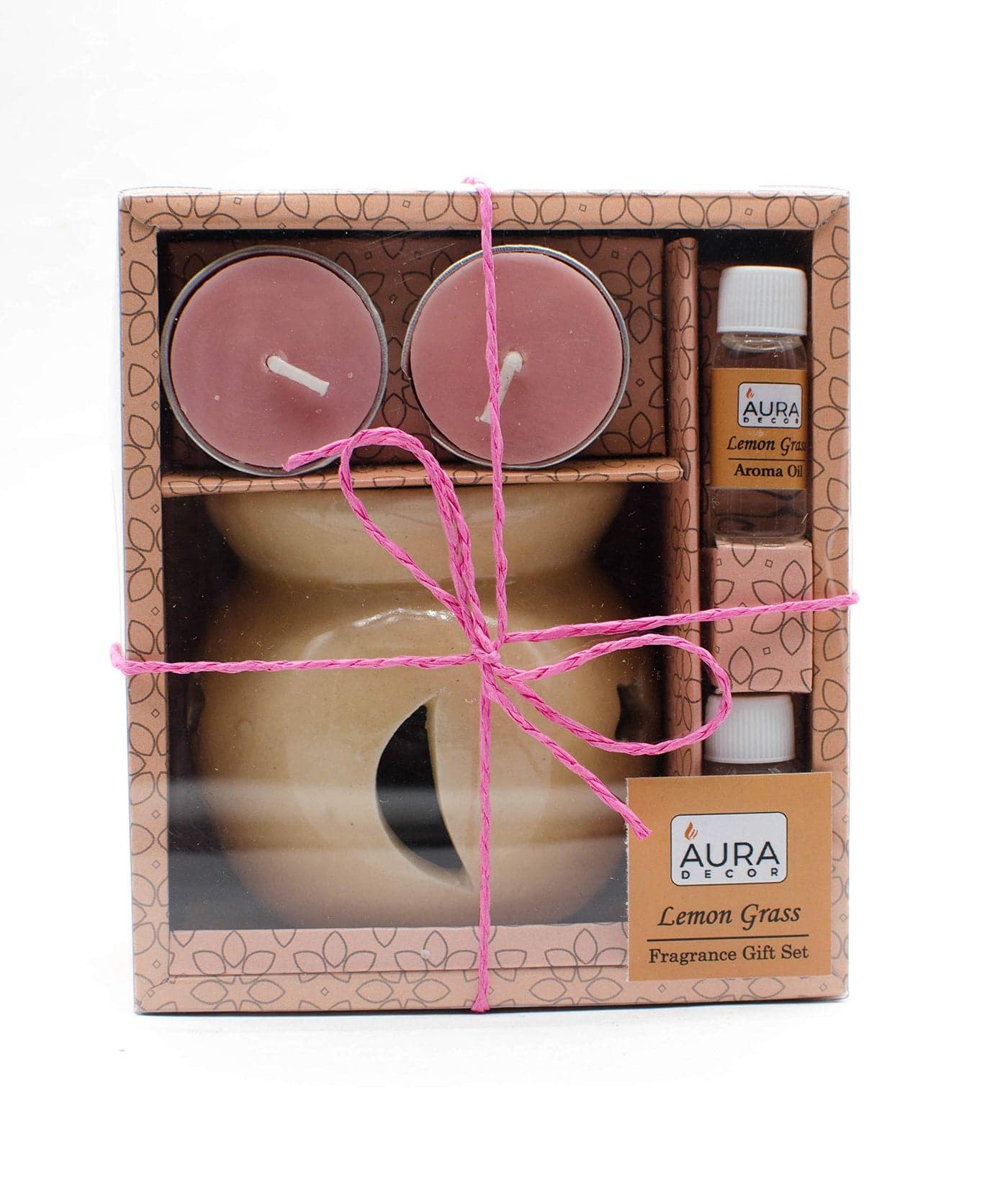 AuraDecor Fragrance Heat Diffuser Gift Set with Tealight Candles | Aroma Oil Burner Set | Scented Oil | for Home Decor & Aromatherapy Candles (Lemon Grass)