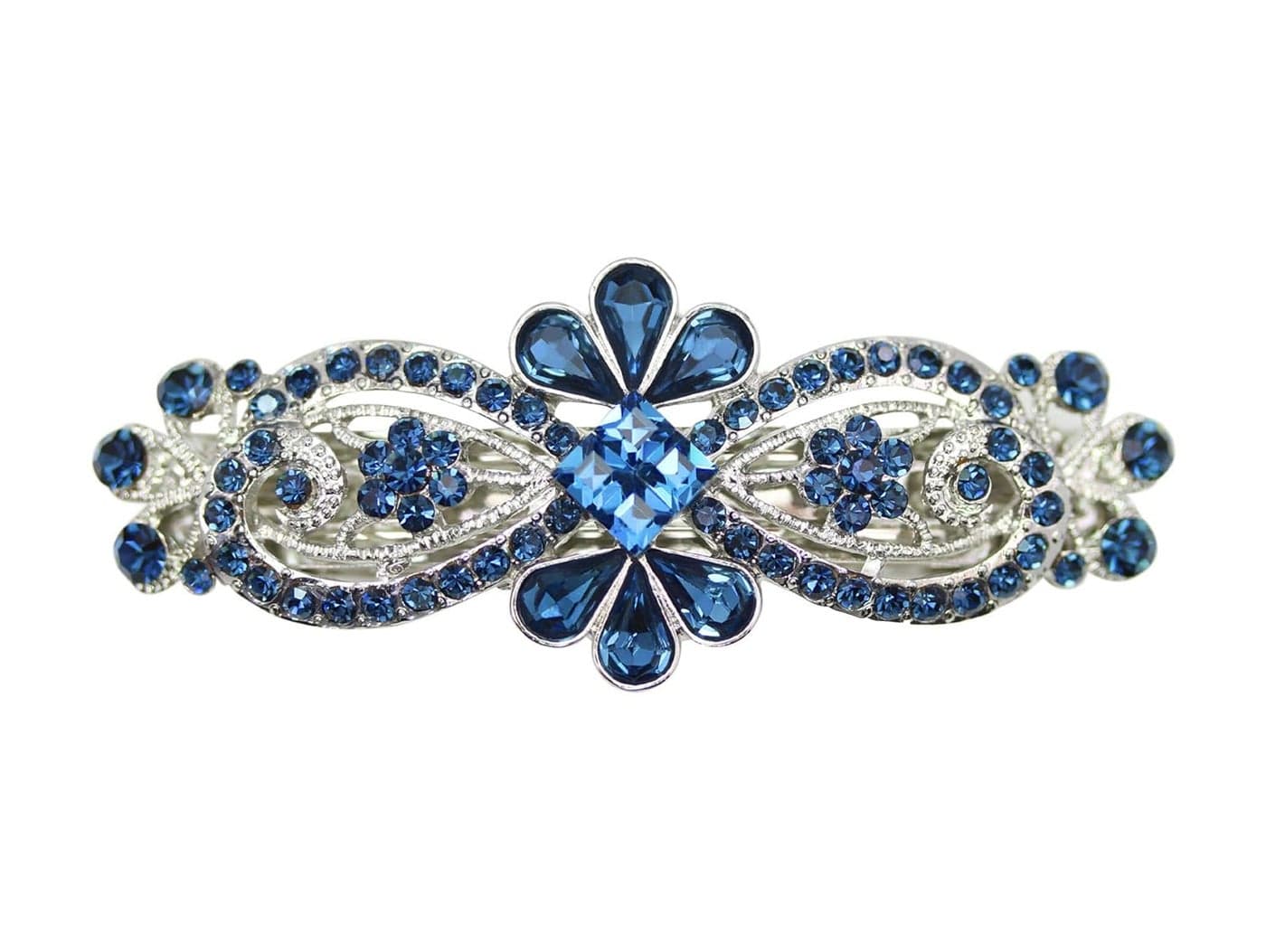 Faship Gorgeous Navy Blue Rhinestone Crystal Floral Hair Barrette Clip