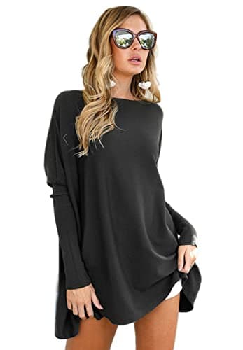 LIYOHON Oversized T Shirts for Women Tunic Tops to Wear with Leggings Long Sleeve Fall Sweaters Dressy Tops Black-XL