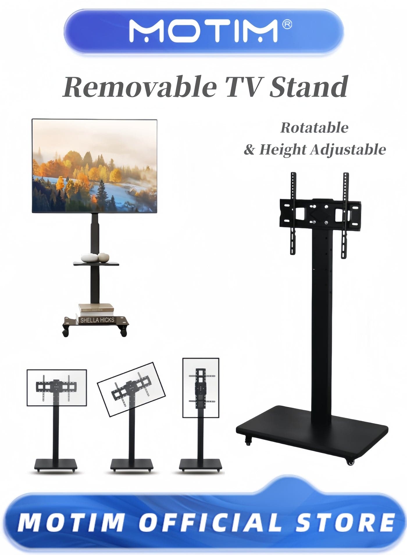 TV Stand with Swivel Mount for TVs LCD LED OLED Plasma Flat and Curved Screens Height Adjustable VESA 400x400mm Floor TV Stand