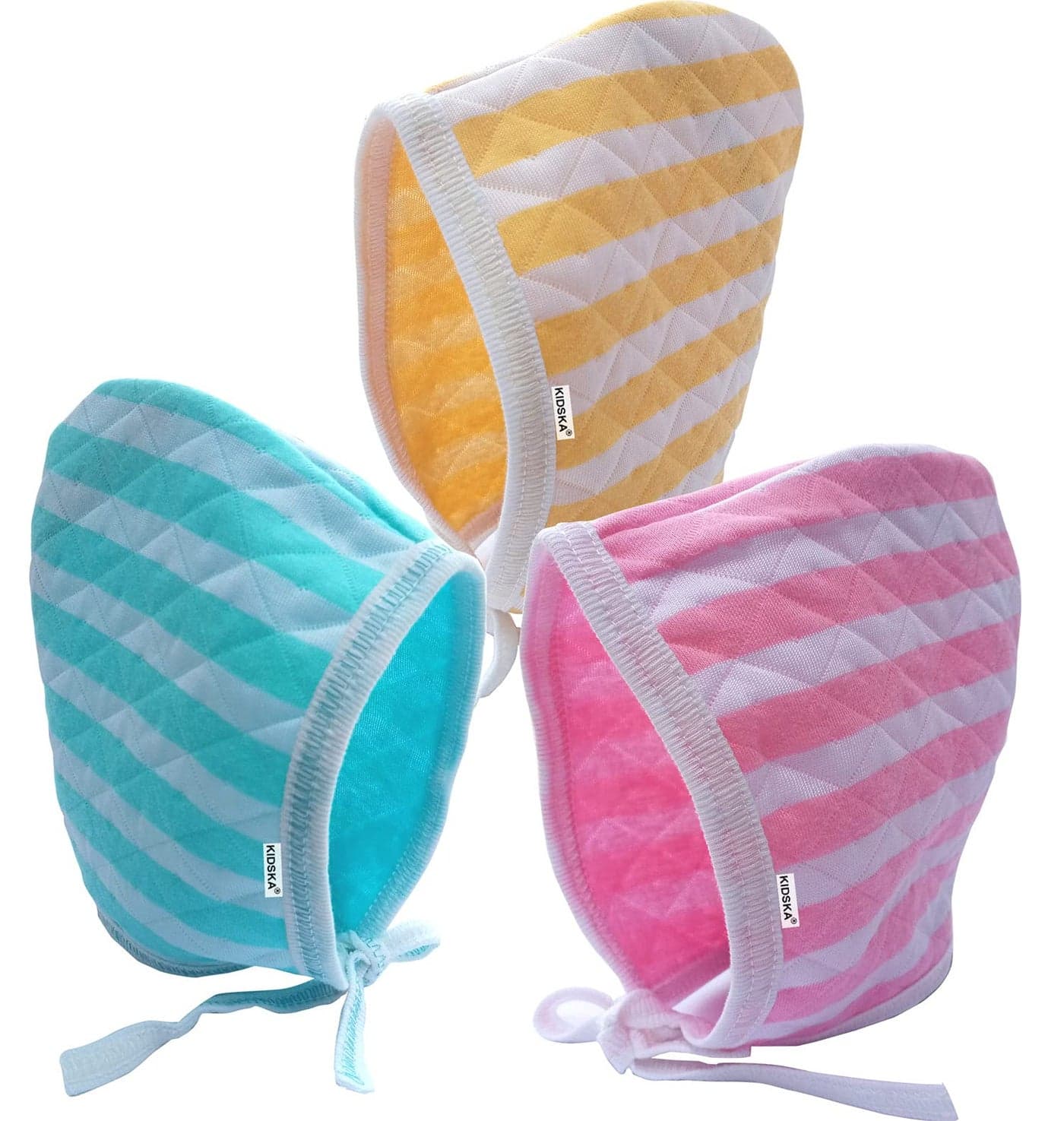 KIDSKA Baby Boys & Girls Soft Bonnet Caps with Tai Knot Unisex Baby Cap Kids Cap Baby caps Newborn Baby caps Infant Hats Baby Beanie Multicolor, 3 to 6 Months, Pack of 3