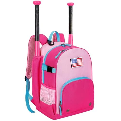 Choco Mocha TBall Bag for Girls Toddler Baseball Bag Kids Baseball Softball Backpack with Bat Holder Blue Pink