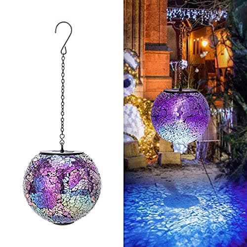 VCUTEKA Solar Lanterns Outdoor Waterproof - Hanging Solar Lights Garden LED Lanterns Mosaic Crack Glass Design for Landscape Patio Yard Garden Pathway Decoration