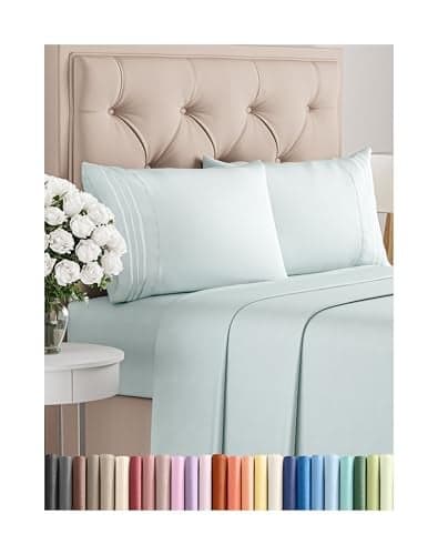 King Size 4 Piece Sheet Set Comfy Breathable Cooling Bed Sheets Set Hotel Luxury Bedding for Women Men Kids Teens Boys Girls Deep Pockets UltraSoft Wrinkle Free OekoTex Ice Blue