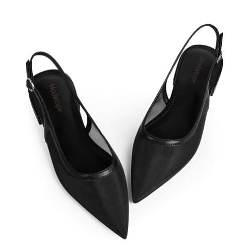 Modatope Black Mesh Ballet Flats for Women Low Heel Pointed Sandals Dress Slingback Shoes for Women Size 75