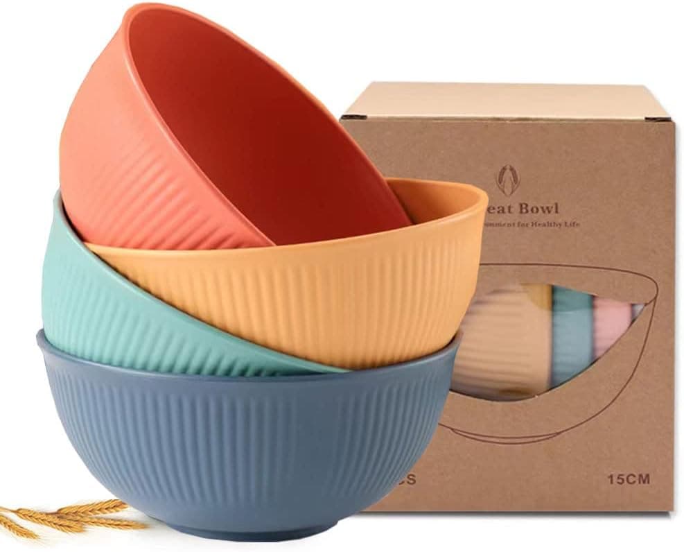 Cereal Bowls Unbreakable 24 OZ Plastic Bowls Reusable Light Weight Bowl Microwave and Dishwasher Safe BPA Free Cereal Bowls heat Straw Bowl for Serving Soup and Salad