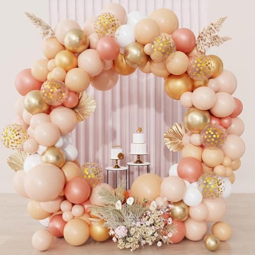 Ouddy Party Blush Balloons Arch Garland Kit Different Sizes 12 10 5Inch Peach Rose Gold Pastel Orange Metallic Confetti Balloon for Bridal Baby Shower Wedding Birthday Party Decoration