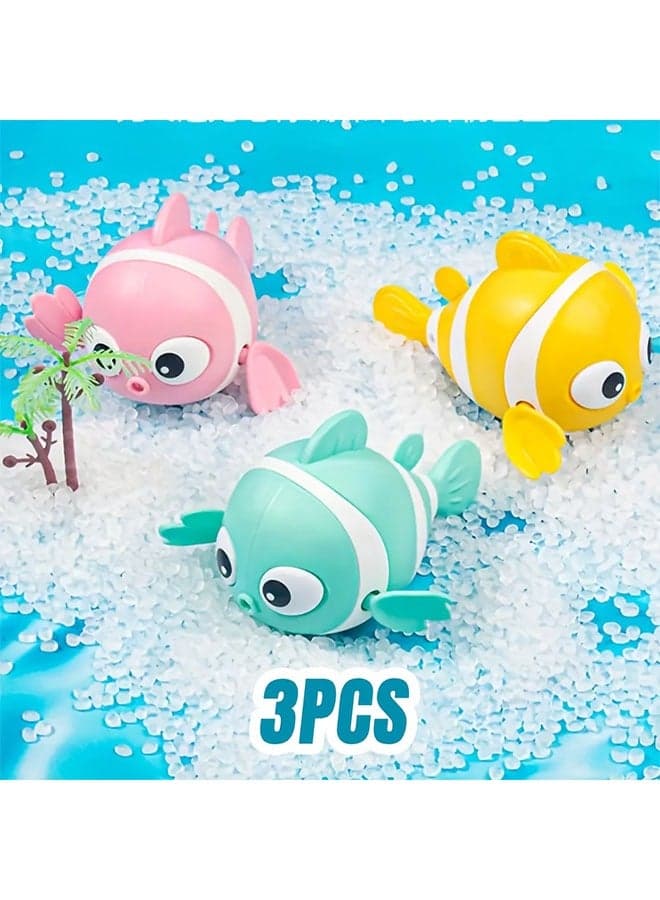 Set Of 3 Little Playing Water Toy Clown Fish - Wind-Up Fish Bath Toys - Self-Propelled Swimming Action For Bathtub & Pool Fun, Battery-Free, Perfect For Gifts - Summer Bathroom Bath Toy