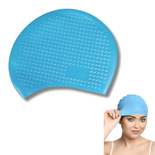SOLDTRUE Bubble Swim Cap Waterproof Hair Protection Cap for Long Hair, Comfortable and Flexible for Swimming and Water Sports Women Men Adults Kids (Blue)