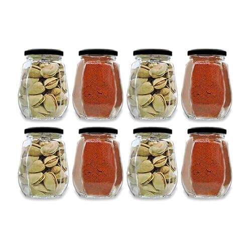 Croco Crown Shape Glass Jars Container With Airtight Snug Seal and Rustproof Metal Lid, Spice & Honey Glass Jars (500Ml) (Transparent, 8)