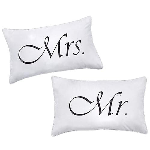 DasyFly 2PCS Mr and Mrs Pillow Cases,His and Hers Couples Pillowcases,Romantic Anniversary Engagement Christmas Wedding Gifts for The Couple,Bride Shower Gifts Ideas