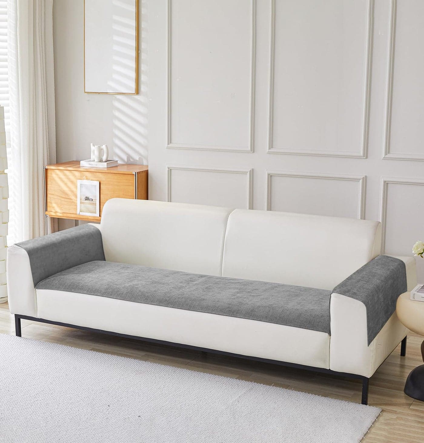 House of Quirk Herringbone Chenille Sofa Cover Set – 3 Pcs Anti-Slip Furniture Protector for One-Seater Sofa (2pc Armrest Covers 50x70cm + 1pc Seat Cover 70x70cm, Grey)
