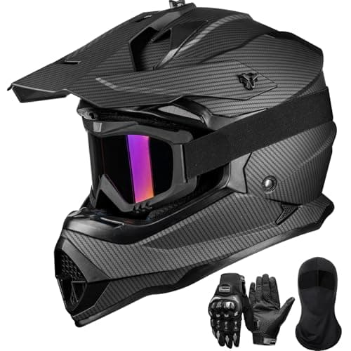 ILM Adult Dirt Bike Helmets Men Women Motocross ATV Off Road Helmet with Goggles Gloves Mask DOT Model WS901 Carbon Fibre L