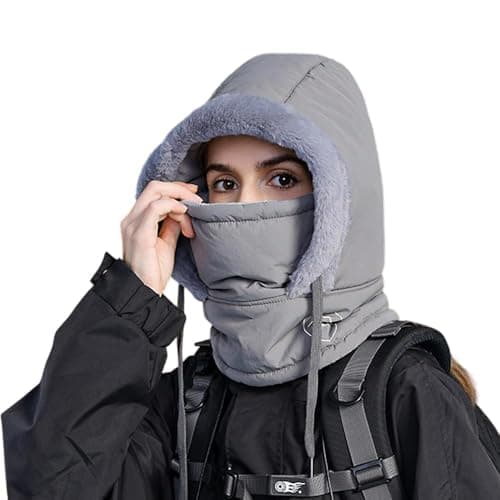 SYPRAM PRODUCTION Winter Hooded Scarf | Fleece-Lined Hooded Mask | Thermal Balaclava for Women | Insulated Face Mask for Winter | Winter Hat | Ski Mask with Hood (in, Alpha, Free Size, Dark Grey)