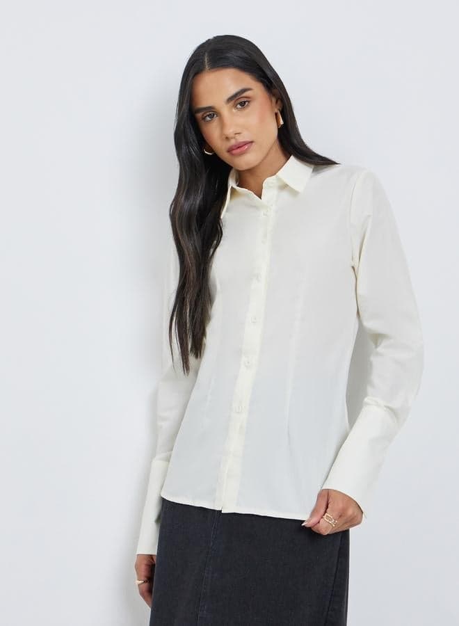 Styli Solid Buttoned Spread Collar Shirt