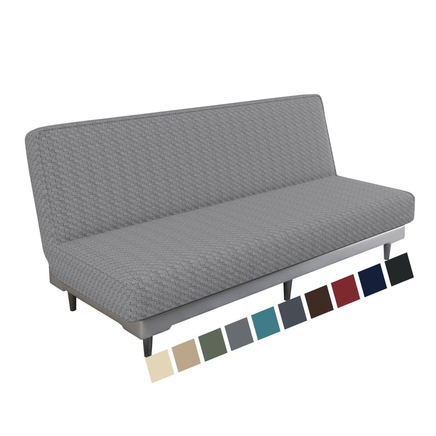 MAXIJIN Jacquard Futon Cover Stretch Armless Futon Sofa Cover Soft Futon Slipcover with Elastic Bottom Thick Sofa Bed Furniture Protector Covers Machine Washable Light Gray