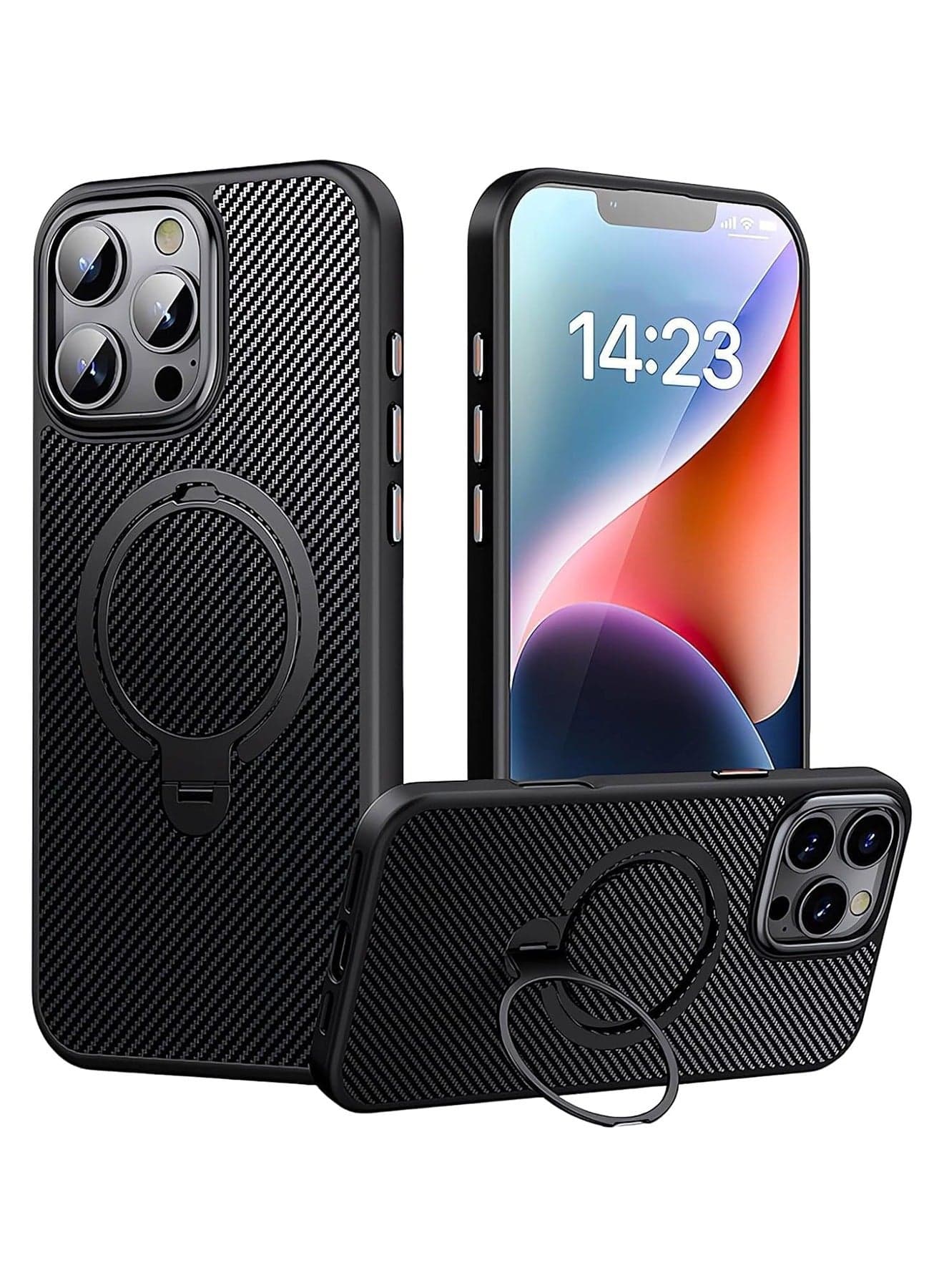 Magnetic Case Compatible with iPhone 16 Pro with 360° Rotatable Ring Phone Stand Mil-Grade Drop Protection Phone Holder for Desk Meeting/Videos - Black (iPhone 16 Pro)
