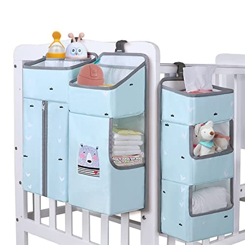 TOCKONIMN Hanging Diaper Caddy Organizer for Baby Crib - 3-in-1 Diaper Stacker for Changing Table Nursery Organization Storage Holder for Baby Essentials Attachment Portable Combining Clothing