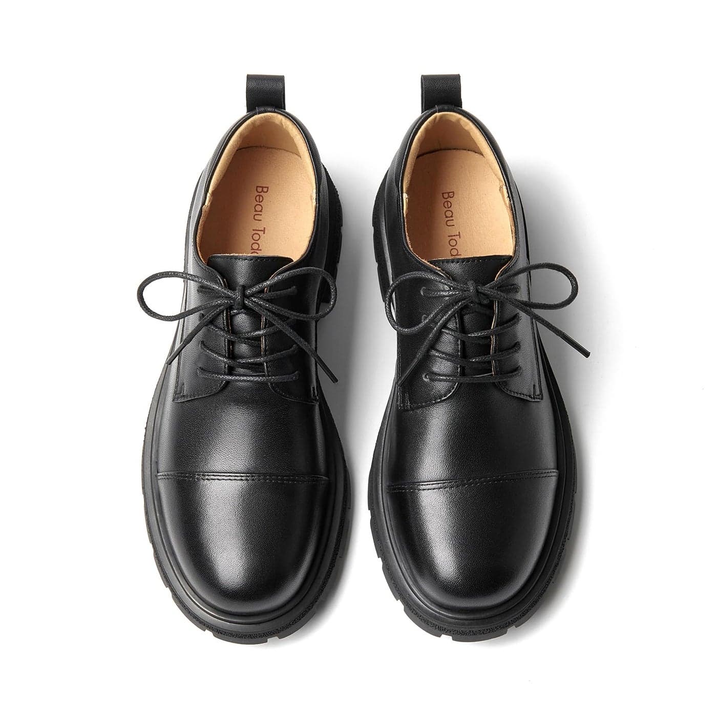 BEAU TODAY Womens Oxford ShoesLeather LaceUp Oxfords for WomenFormal Chunky Comfortable Brethable Round Toe Non Slip Business Work Casual Office Dress Shoes Black Size 7