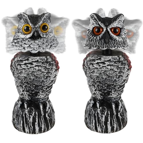 Hausse 2 Pack Fake Owl Decoy Bird Scarecrow Sculpture, 11.2 inch Wagging Head Plastic Owl Scare Birds Away, Owls Statue Nature Enemy Horned Pest Repellent for Outdoor Garden Yard